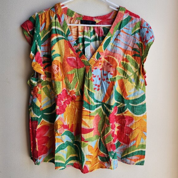 RACHEL Rachel Roy Colorful Tropical Print V-Neck Blouse Size 1X - Picture 1 of 14